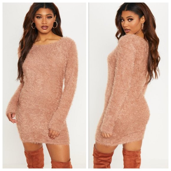 PrettyLittleThing Dresses & Skirts - Prettylittlething Fluffy Knit Brown Sweater Dress